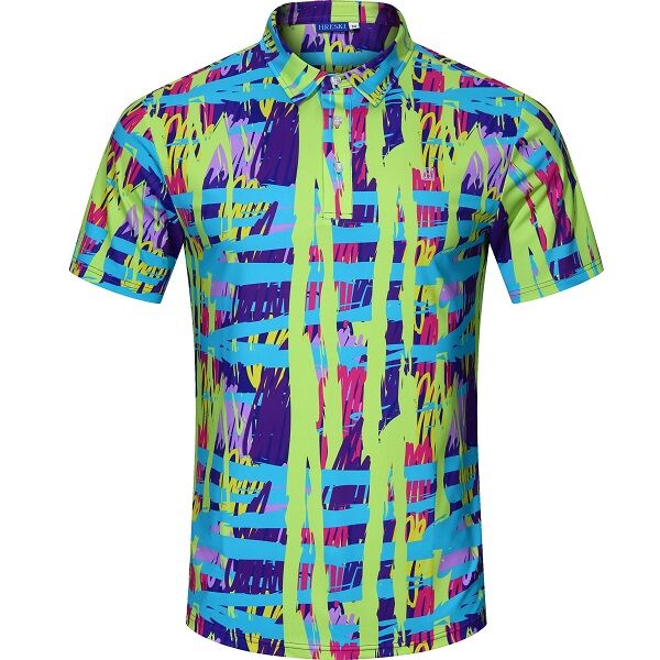 Colorful Green Blue Purple Pink Lines Golf Shirt - Hreski 135