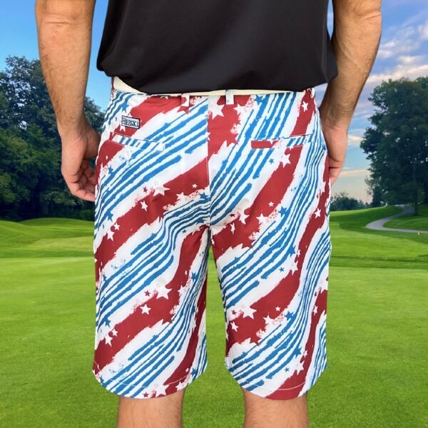 Vintage Themed Blue, Red and White Stripes and Stars Golf Shorts - Hreski 201 - Image 5