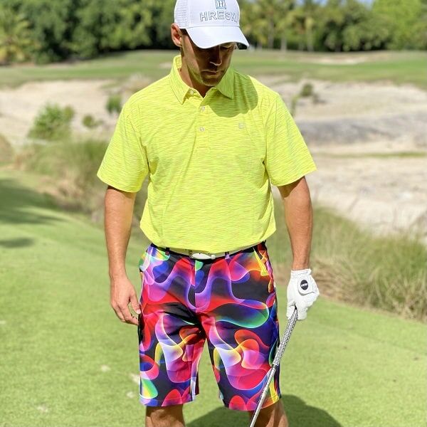 Colorful Neon Waves on Dark Background Golf Shorts - Hreski 183 - Image 4