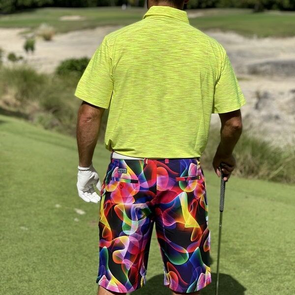 Colorful Neon Waves on Dark Background Golf Shorts - Hreski 183 - Image 5