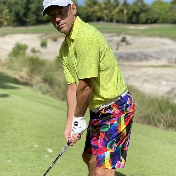 Colorful Neon Waves on Dark Background Golf Shorts - Hreski 183