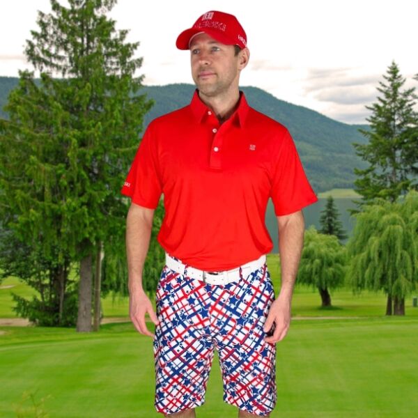 Blue Stars over Red and Blue Lines on White Background Golf Shorts - Hreski 203 - Image 2