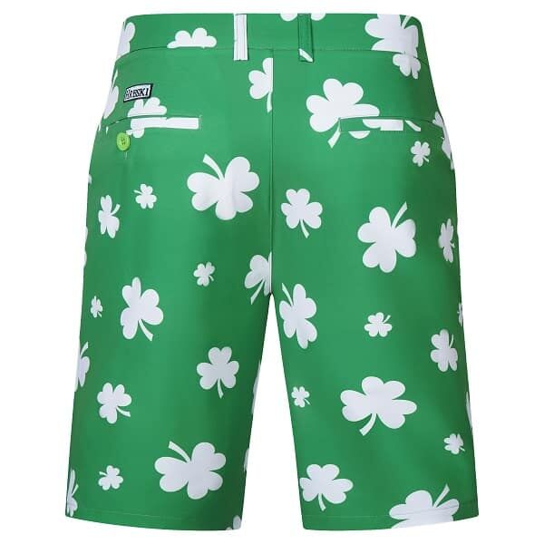 White Shamrock Leaves on Green Background Golf Shorts - Hreski 216