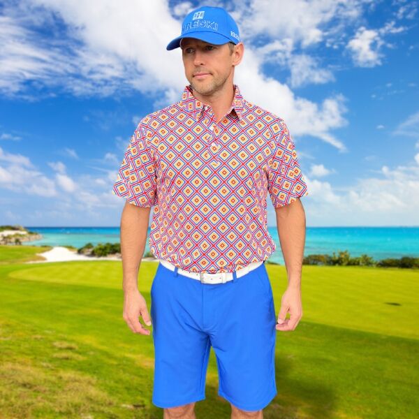 Red, Blue, Yellow, and Orange Diamond Squares Design Golf Shirt - Hreski 221 - Image 2
