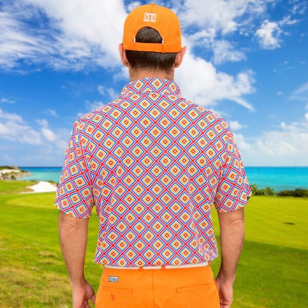 Red, Blue, Yellow, and Orange Diamond Squares Design Golf Shirt - Hreski 221 - Image 7