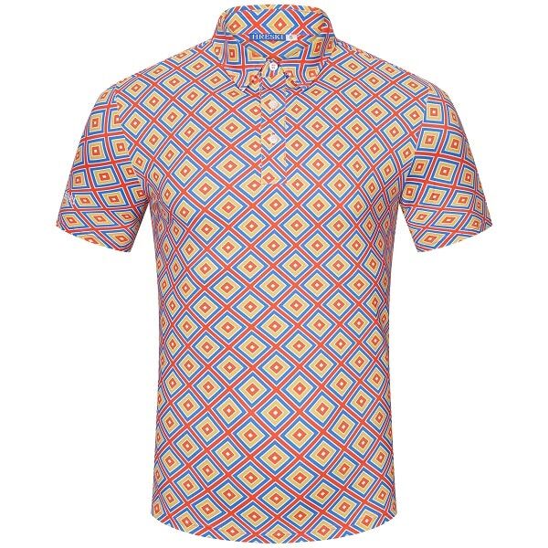 Red, Blue, Yellow, and Orange Diamond Squares Design Golf Shirt - Hreski 221