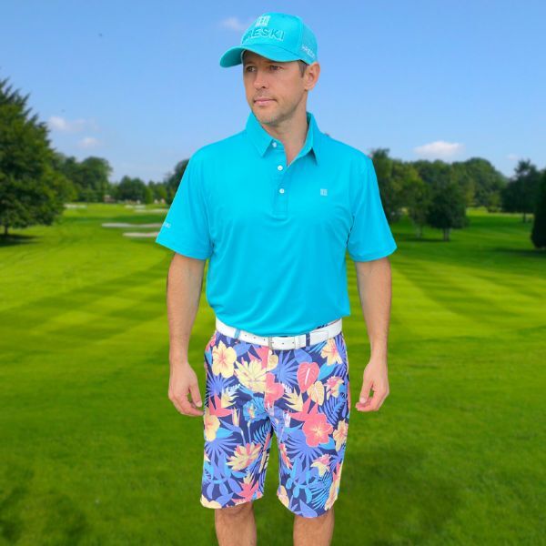 Yellow and Orange Tropical Flowers and Light Purple Palm Leaves on Dark Background Golf Shorts - Hreski 233 - Image 13