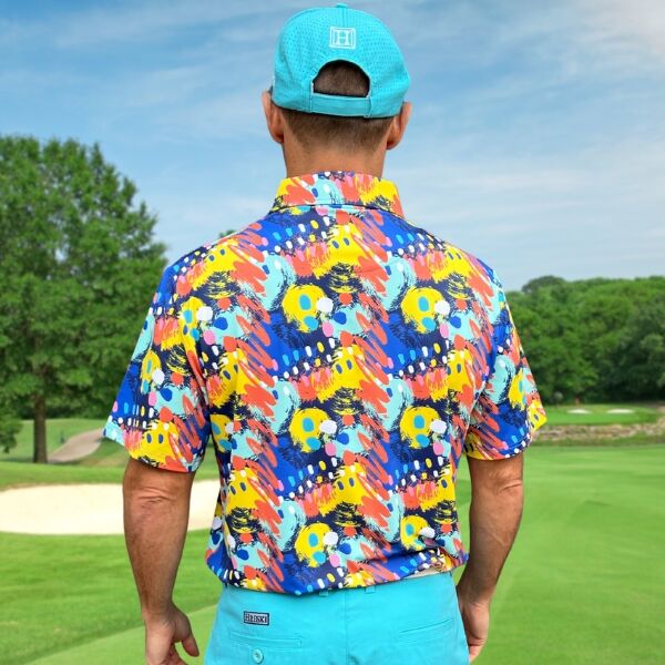 Mix of Blue, Yellow, and Orange Brushstroke Varieties Golf Shirt