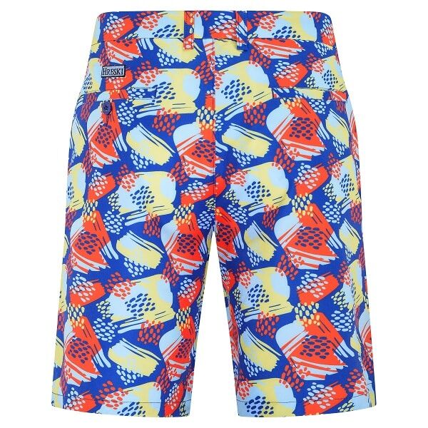 Mix of Light Blue, Yellow, and Red-Orange Brushstrokes on Blue Background Golf Shorts - Hreski 238 - Image 12