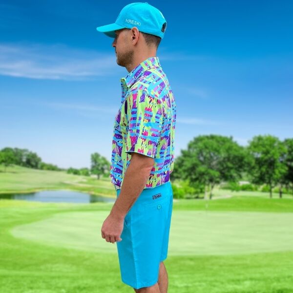 Colorful Green Blue Purple Pink Lines Golf Shirt - Hreski 135 - Image 14