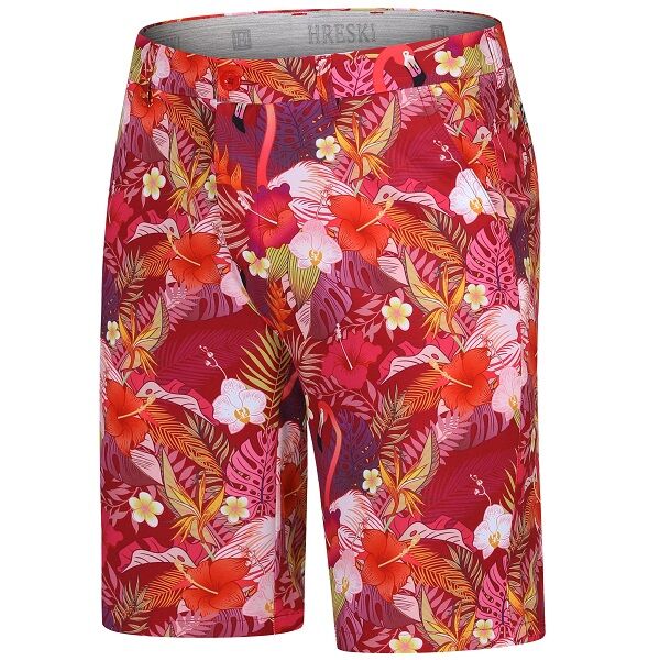 Pink Flamingos in Jungle Flowers Golf Shorts - Hreski 180