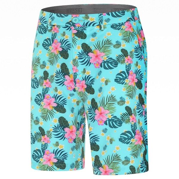Tropical Flowers and Palm Leaves on Turquoise Background Golf Shorts - Hreski 243