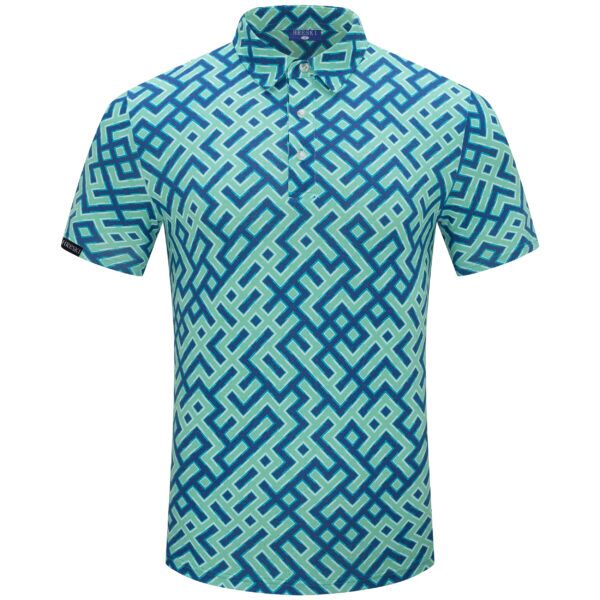 Teal Maze over Coastal Blue Golf Shirt - Hreski 249