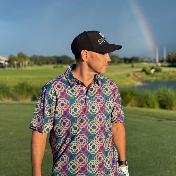 Alternative view of Electric Rings over Deep Sapphire Golf Shirt - Hreski 251