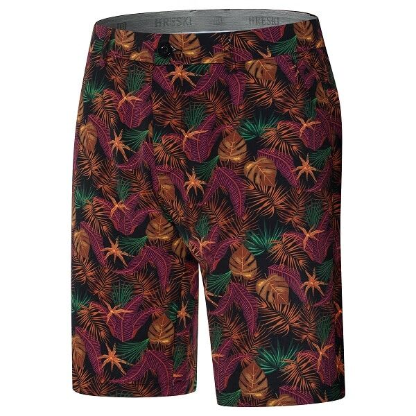 Assortment of Green, Maroon, Brown, and Orange Palm Leaves on Dark Background Golf Shorts - Hreski 244