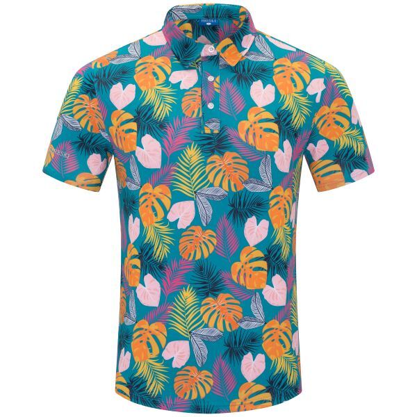 Lush Tropical Escape with Orange, Pink and Yellow Palm Leaves Golf Shirt - Hreski 247