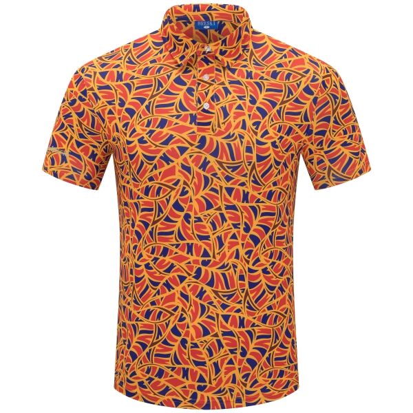 Fiery Gold, Red, and Blue Abstract Swirls Golf Shirt - Hreski 252