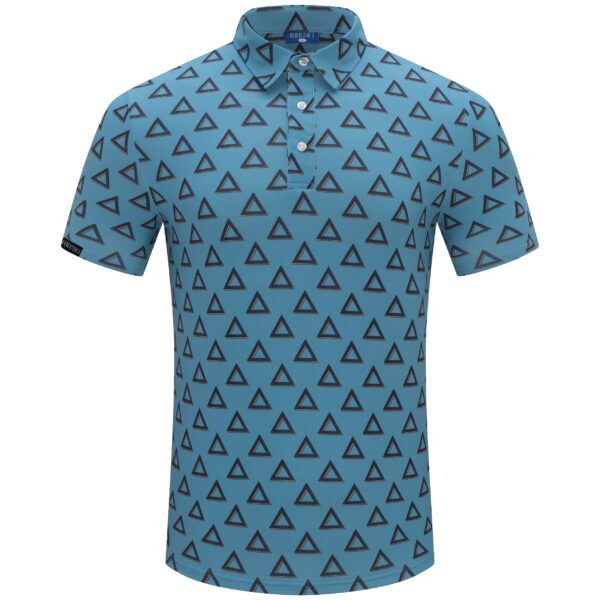 Triangles on Repeat over Sky Blue Base Golf Shirt - Hreski 250