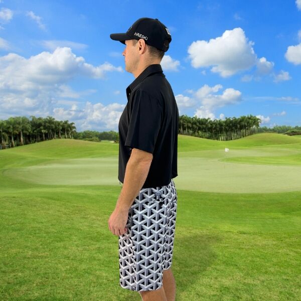 Gray Color Metallic Bars Golf Shorts - Hreski 104 - Image 11