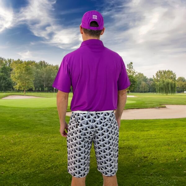 Gray Color Metallic Bars Golf Shorts - Hreski 104 - Image 7