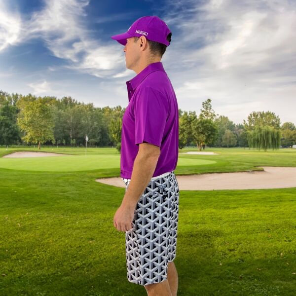 Gray Color Metallic Bars Golf Shorts - Hreski 104 - Image 5