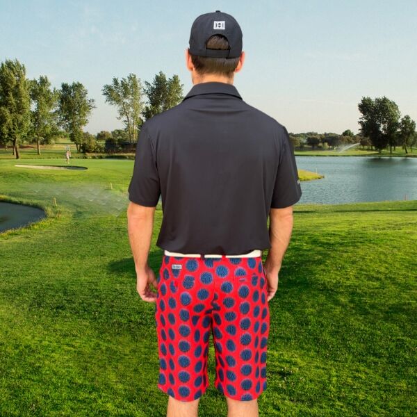 Blue Dots on Red Polka Golf Shorts - Hreski 158 - Image 3