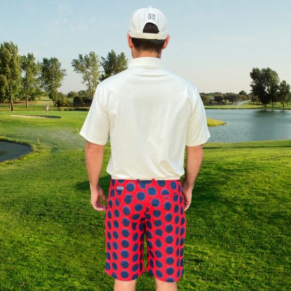 Blue Dots on Red Polka Golf Shorts - Hreski 158 - Image 4