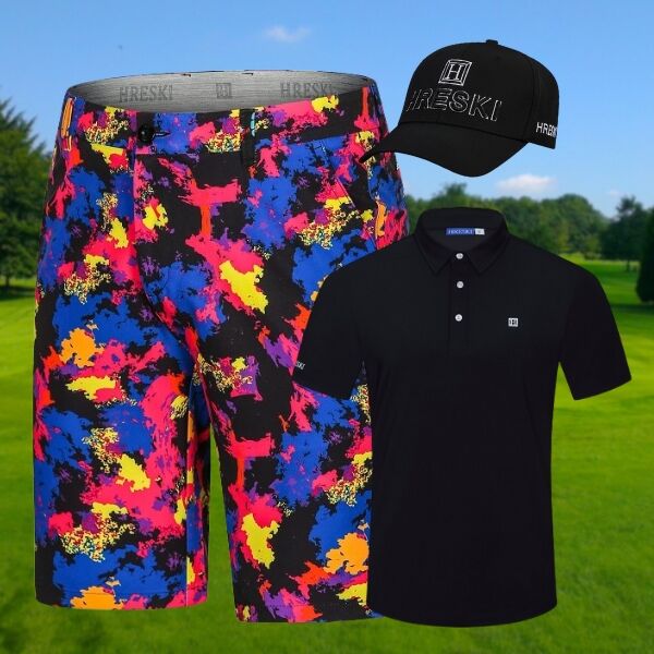 Blue, Pink, Yellow and Black Smears Painting Golf Shorts - Hreski 171 - Image 6