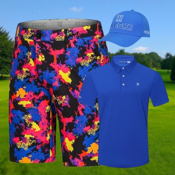 Blue, Pink, Yellow and Black Smears Painting Golf Shorts - Hreski 171 - Image 5