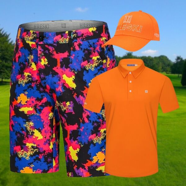 Blue, Pink, Yellow and Black Smears Painting Golf Shorts - Hreski 171 - Image 3