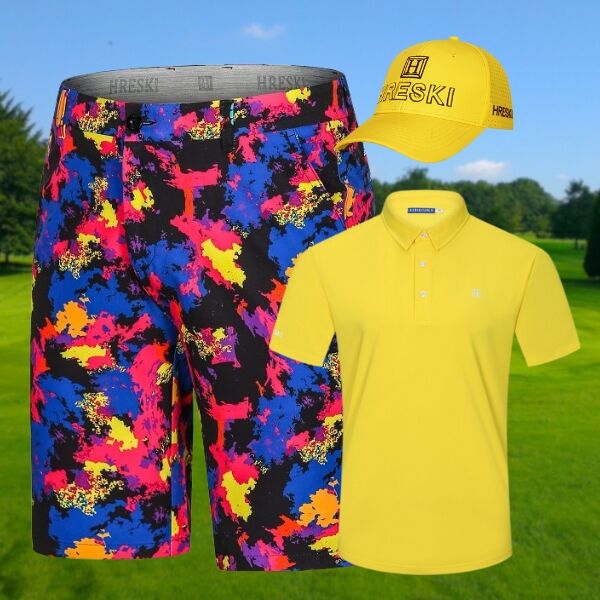 Blue, Pink, Yellow and Black Smears Painting Golf Shorts - Hreski 171 - Image 4