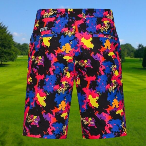 Blue, Pink, Yellow and Black Smears Painting Golf Shorts - Hreski 171 - Image 2