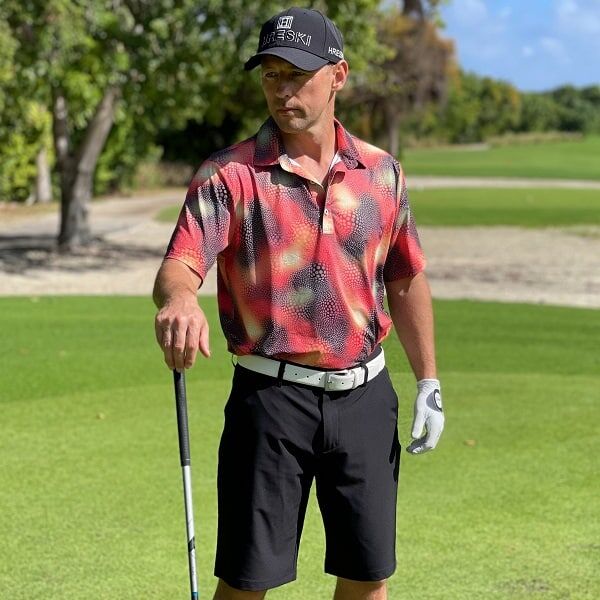 Abstract Circles on Red and Black Uneven Background Golf Shirt - Hreski 134 - Image 2