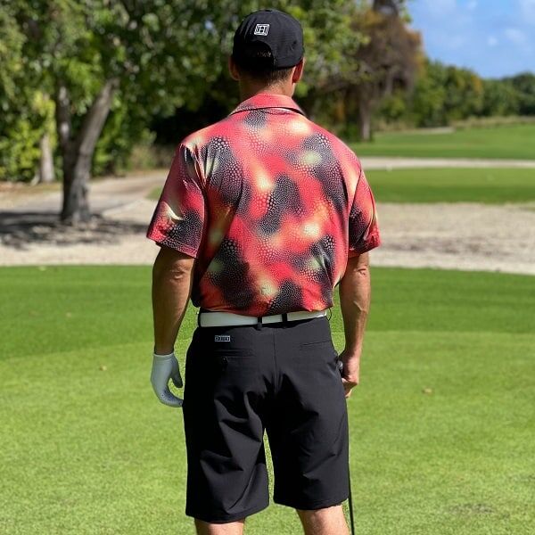 Abstract Circles on Red and Black Uneven Background Golf Shirt - Hreski 134 - Image 6