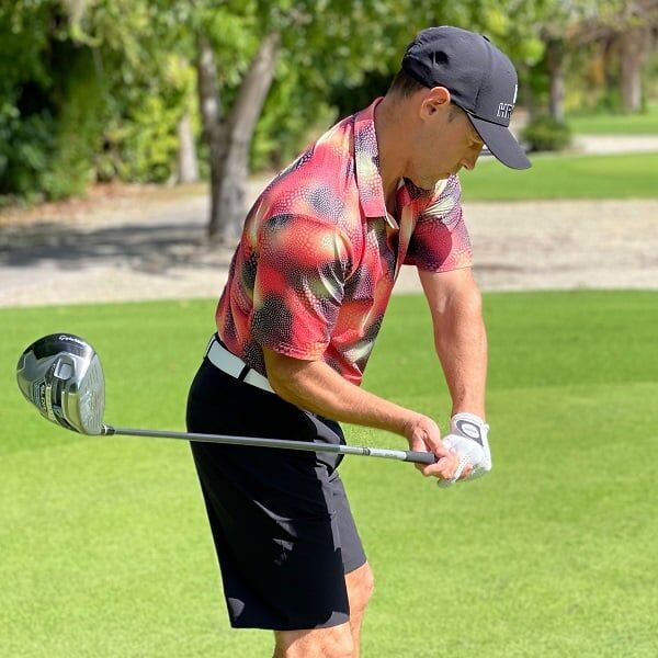 Abstract Circles on Red and Black Uneven Background Golf Shirt - Hreski 134 - Image 11