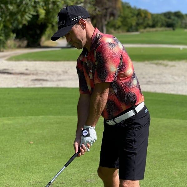 Abstract Circles on Red and Black Uneven Background Golf Shirt - Hreski 134 - Image 12