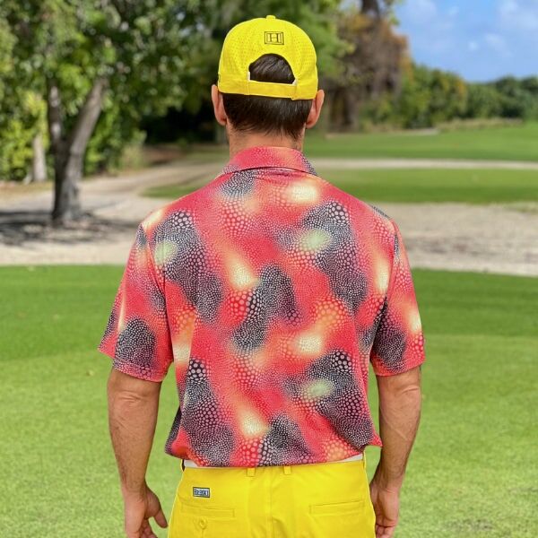 Abstract Circles on Red and Black Uneven Background Golf Shirt - Hreski 134 - Image 8