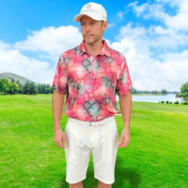 Blurry Mosaic on Colorful Background Golf Shirt - Hreski 140 - Image 3