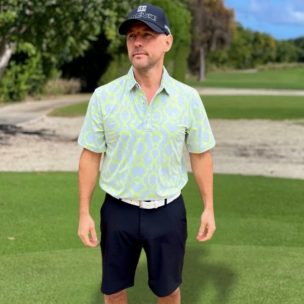 Grey Snakeskin with Lime-Green Lines Golf Shirt - Hreski 142