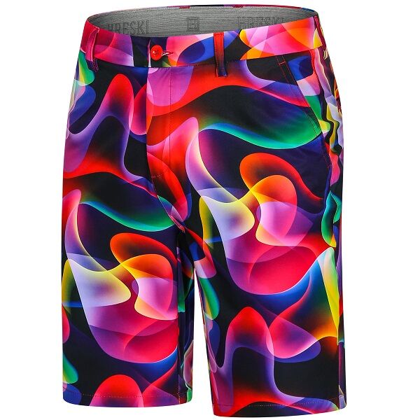 Colorful Neon Waves on Dark Background Golf Shorts - Hreski 183