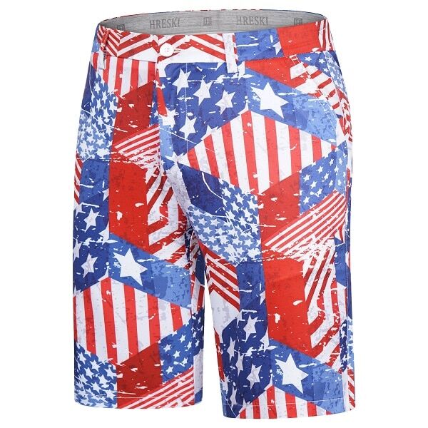 American Flag Themed Patchwork Golf Shorts - Hreski 202