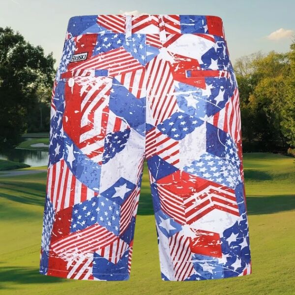 American Flag Themed Patchwork Golf Shorts - Hreski 202 - Image 2