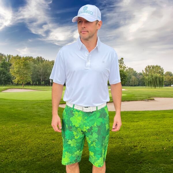 Various Shades of Green Shamrock Leaves Golf Shorts - Hreski 215 - Image 2