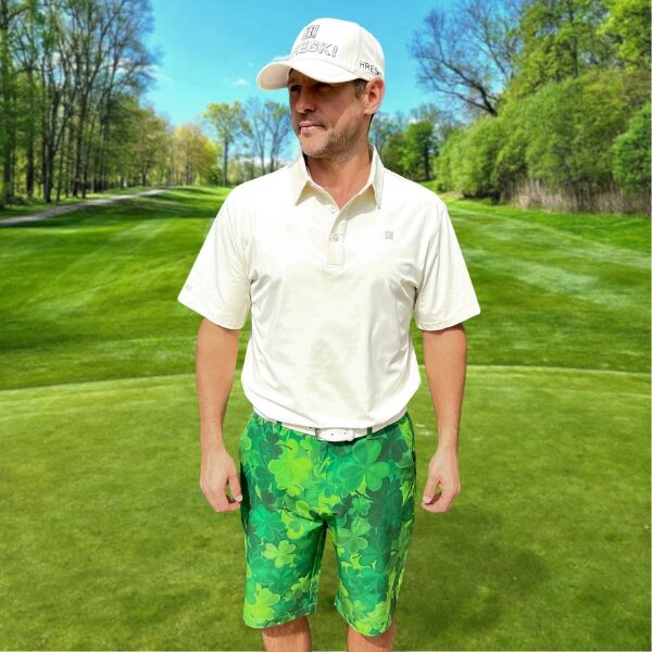 Various Shades of Green Shamrock Leaves Golf Shorts - Hreski 215 - Image 4