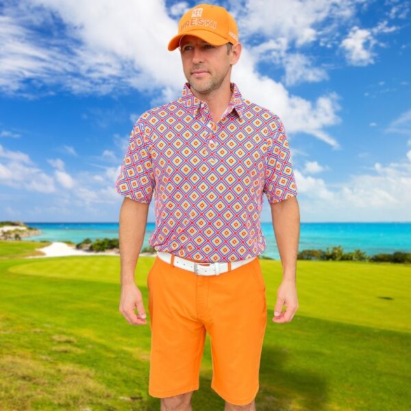 Red, Blue, Yellow, and Orange Diamond Squares Design Golf Shirt - Hreski 221 - Image 6