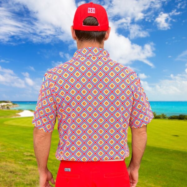 Red, Blue, Yellow, and Orange Diamond Squares Design Golf Shirt - Hreski 221 - Image 5