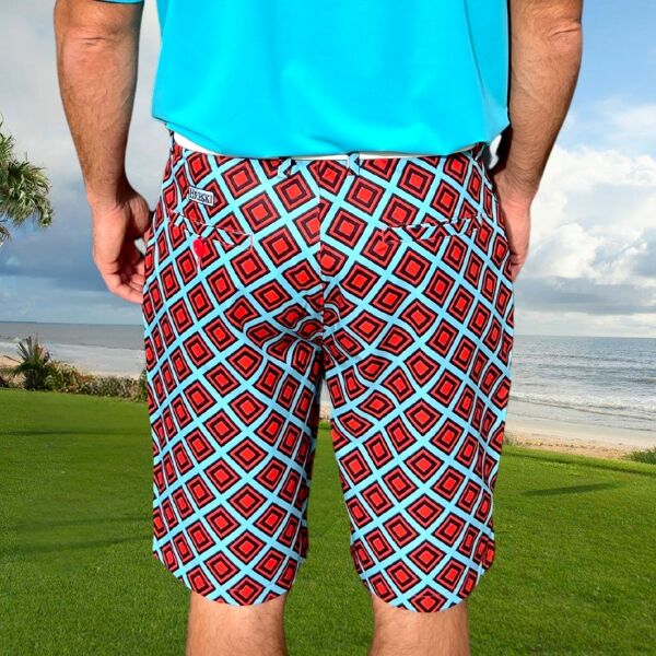 Red and Black Diamond Squares on Turquoise Background Golf Shorts - Hreski 222 - Image 10