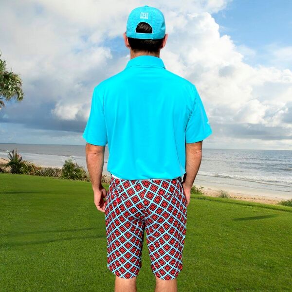 Red and Black Diamond Squares on Turquoise Background Golf Shorts - Hreski 222 - Image 6