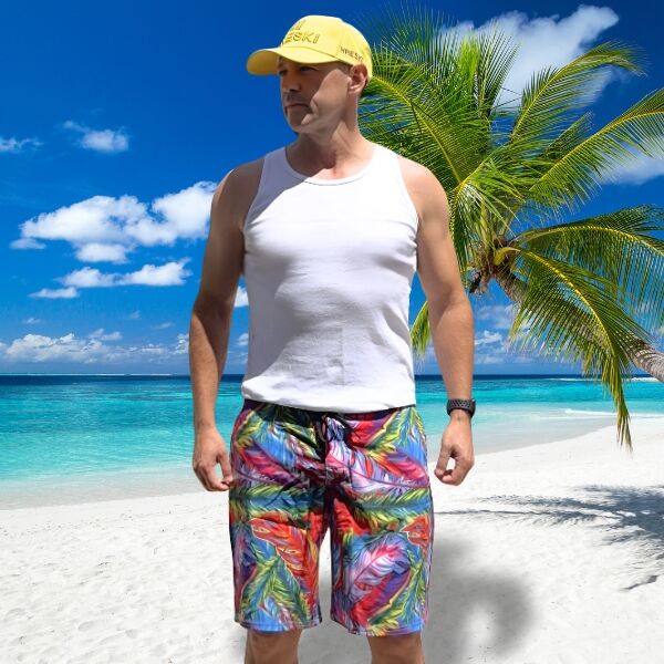 Radiant Neon Feathers Swimming Board Shorts - Hreski 179