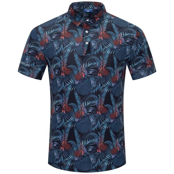 Midnight Tropical Bloom with Orange and Dark Blue Accents Golf Shirt - Hreski 245